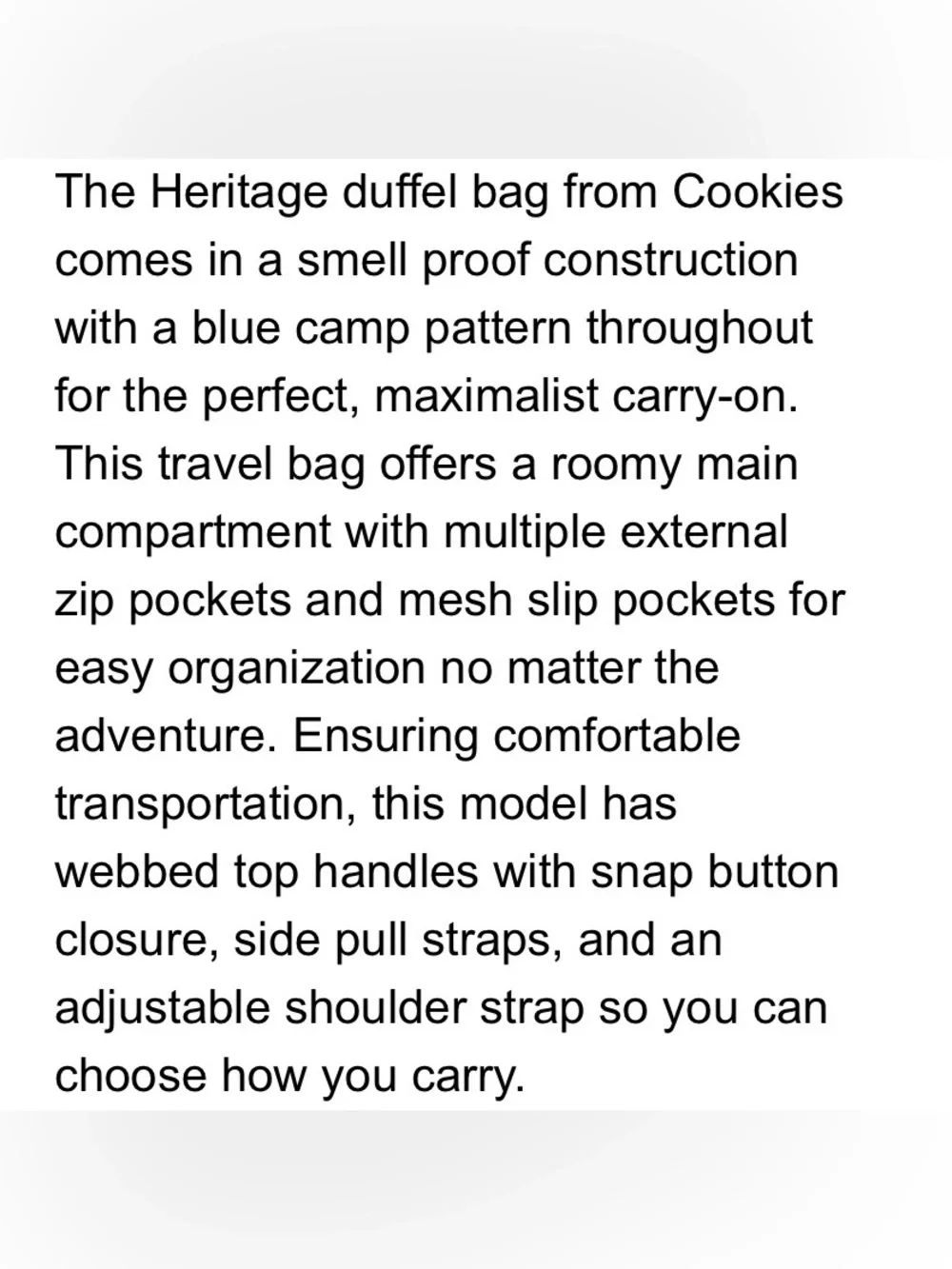 Cookies Heritage Smell Proof Blue Camo Duffel Bag